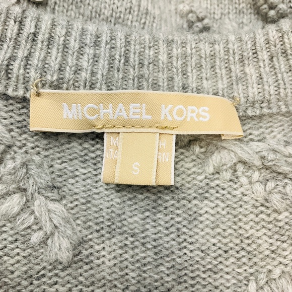 MICHAEL KORS GREY PEARL MELANGE CASHMERE KNIT CARDIGAN SWEATER - Picture 4 of 5